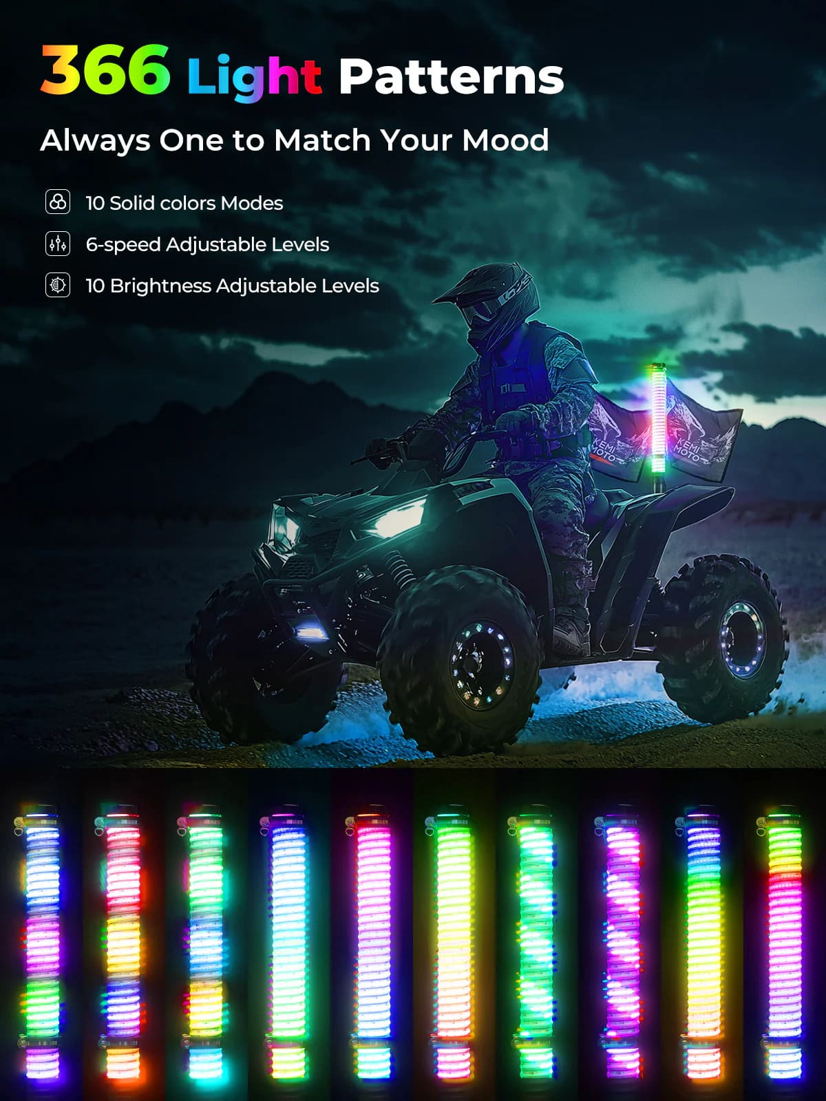 Kemimoto 2FT COB Fat Whip Lights w/Turning Signal Function - 2 PCs