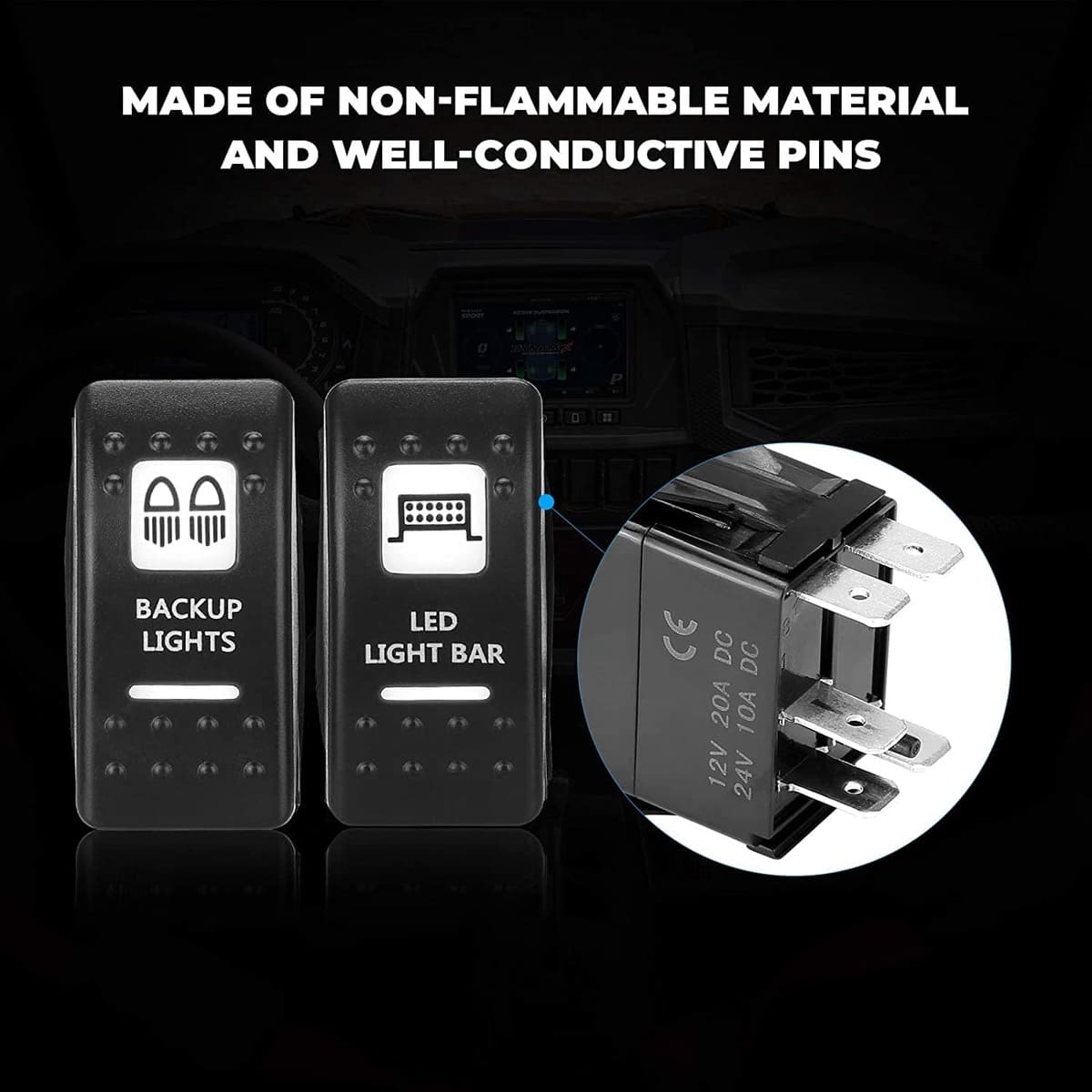 Kemimoto 2Pcs Whip Light & Flag Mount & 12V Switch On-off Spiral Whip Light Set