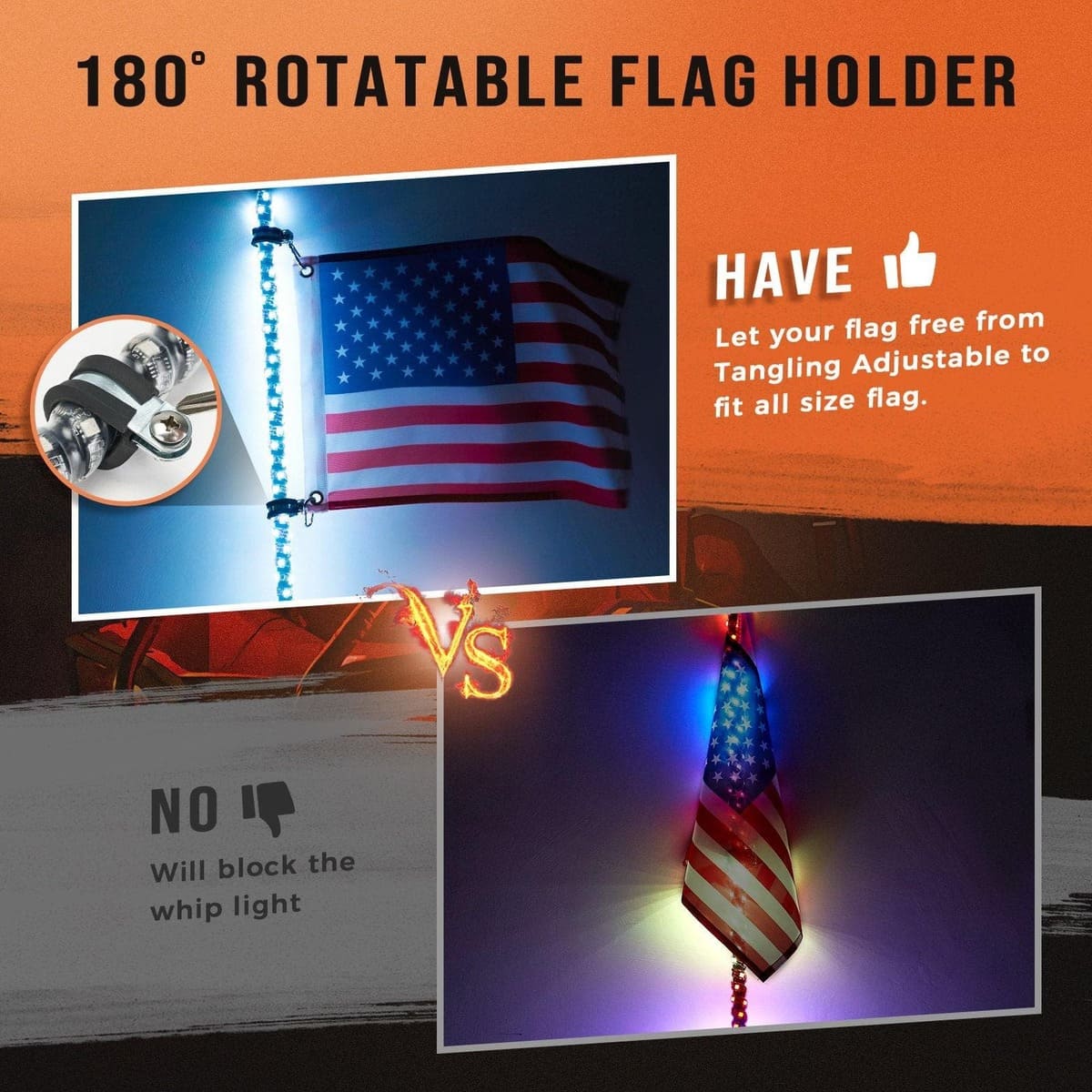 Kemimoto 2Pcs Whip Light & Flag Mount & 12V Switch On-off Spiral Whip Light Set