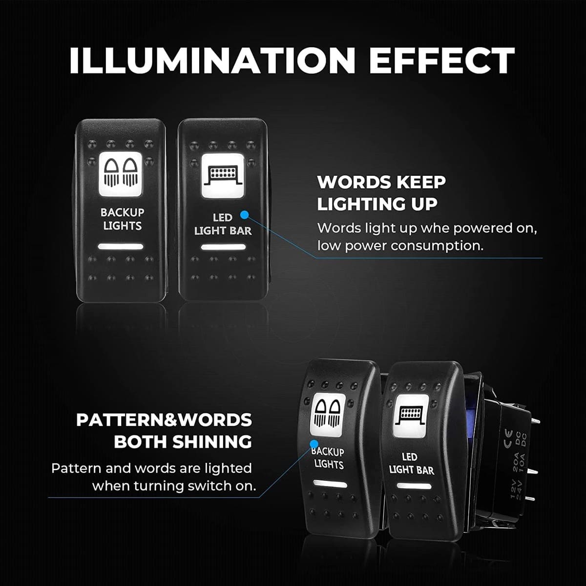 Kemimoto 2Pcs Whip Light & Flag Mount & 12V Switch On-off Spiral Whip Light Set