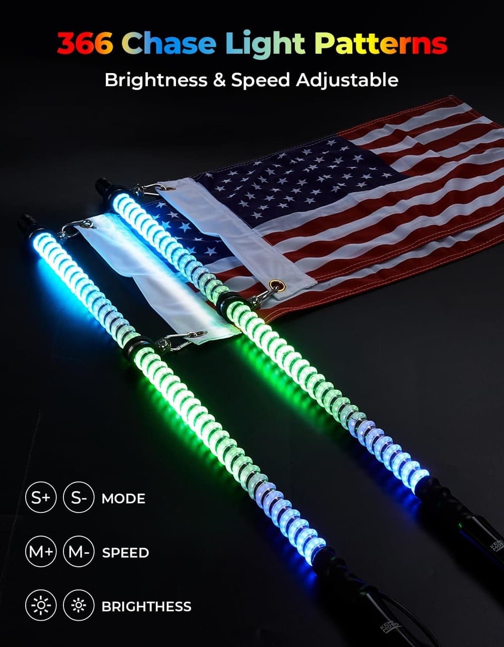 Kemimoto 3FT COB Whip Lights & RGB Rock Light Kit