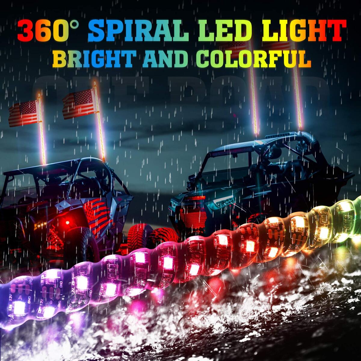 Kemimoto 4FT Spiral Whip Light with RF Remote Control 366 colors, 2 pcs