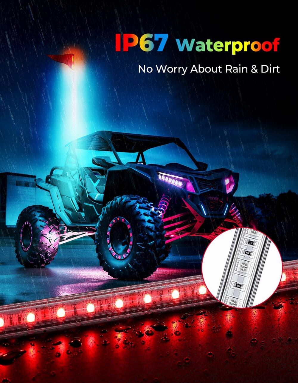 Kemimoto RZR (5FT & RGB - 1PC) LED Whip Lights - ATV/UTV