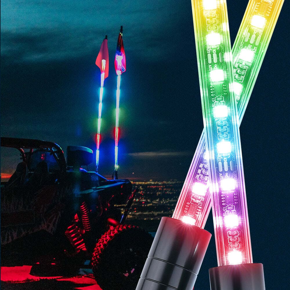 Kemimoto ATV/UTV/RZR 5FT & RGB - 2 Pcs LED Whip Lights