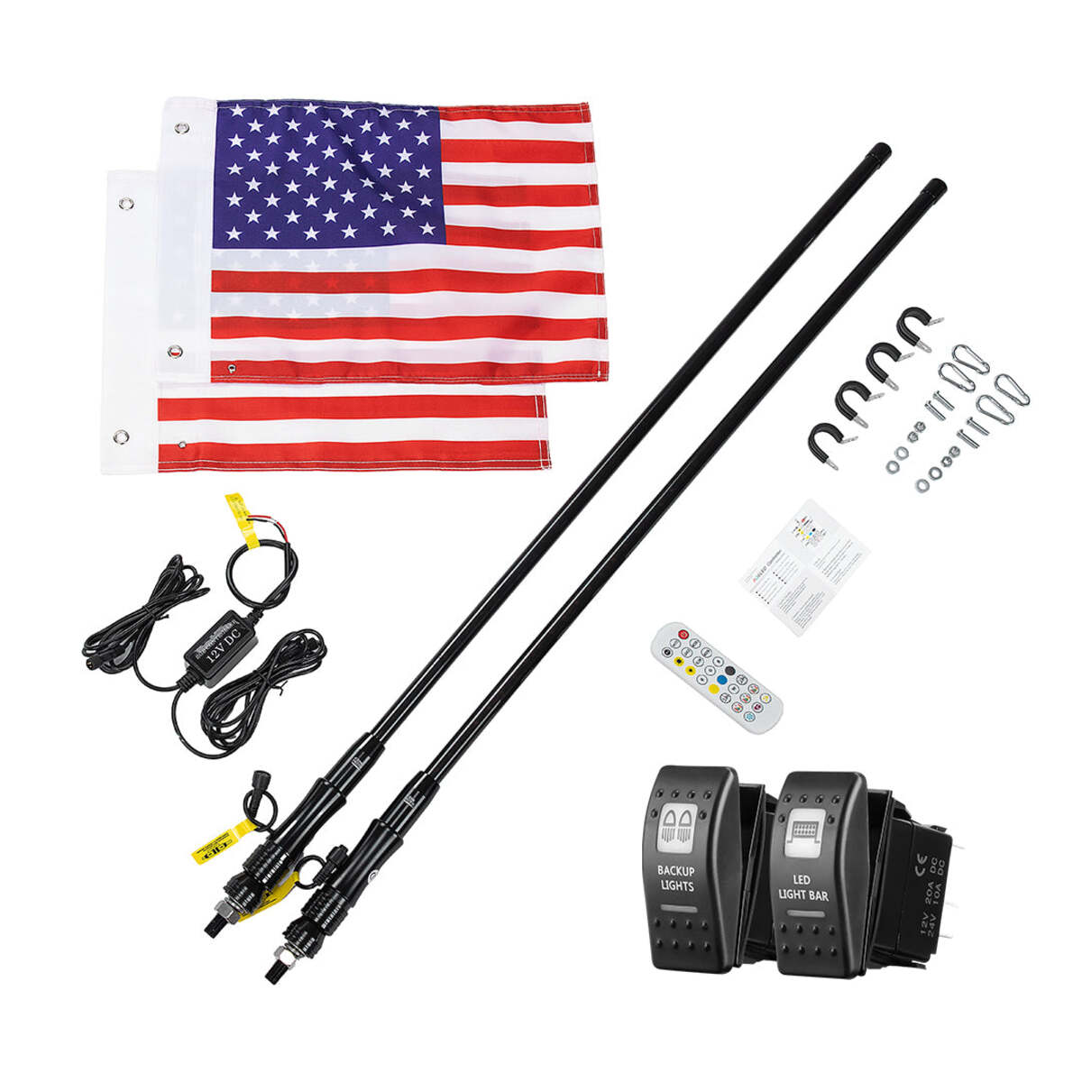 Kemimoto Can-Am Defender 3FT Black Limited LED Whip Light RF Remote Control 2pcs