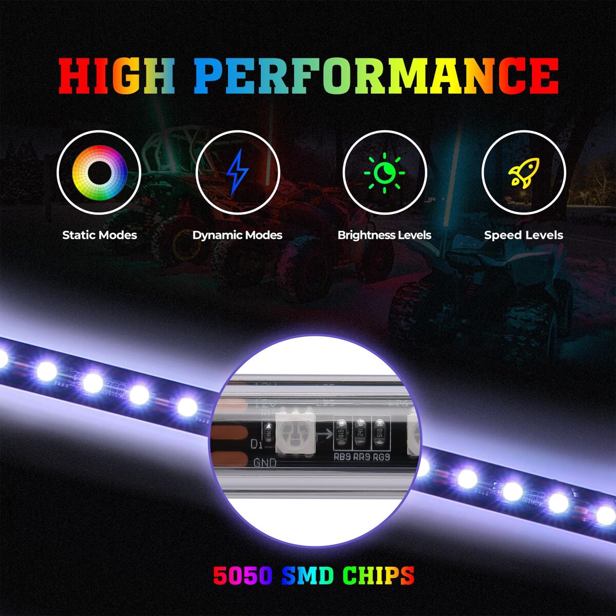 Kemimoto Can-Am Defender 3FT Black Limited LED Whip Light RF Remote Control 2pcs