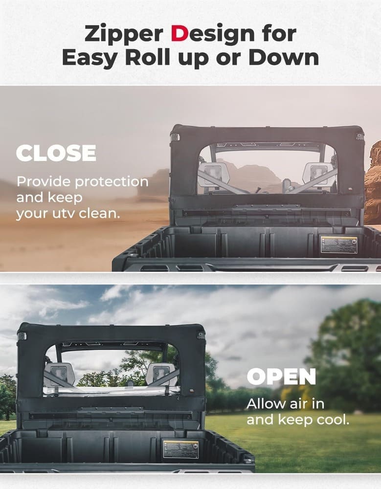 Kemimoto Can-Am Defender Front Vented Full Windshield & Soft Rear Windshield