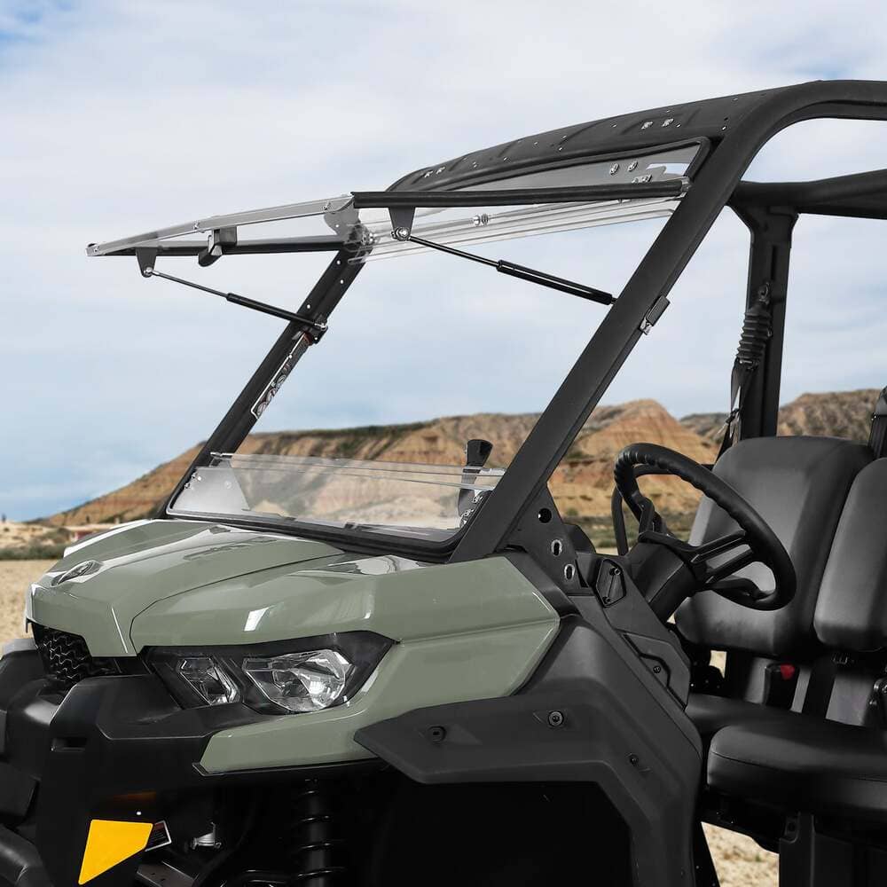 Kemimoto Can-Am Defender HD 5/8/10 1/5" Thick Polycarbonate 2-in-1 Flip Windshield