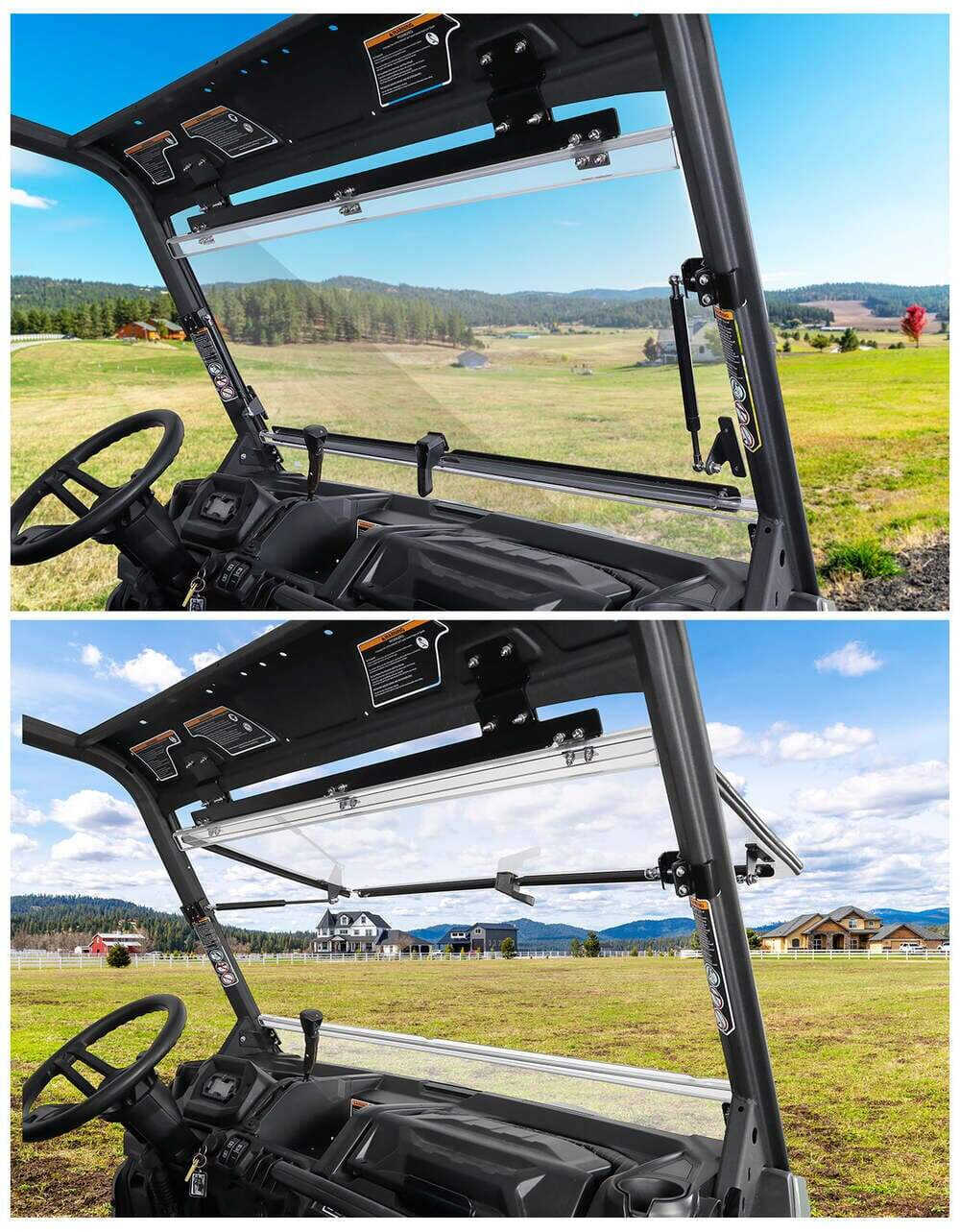 Kemimoto Can-Am Defender HD 5/8/10 1/5" Thick Polycarbonate 2-in-1 Flip Windshield