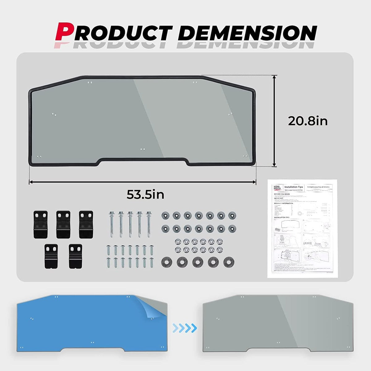 Kemimoto Can-Am Defender HD5/8 /10/Max Rear Tinted Windshield