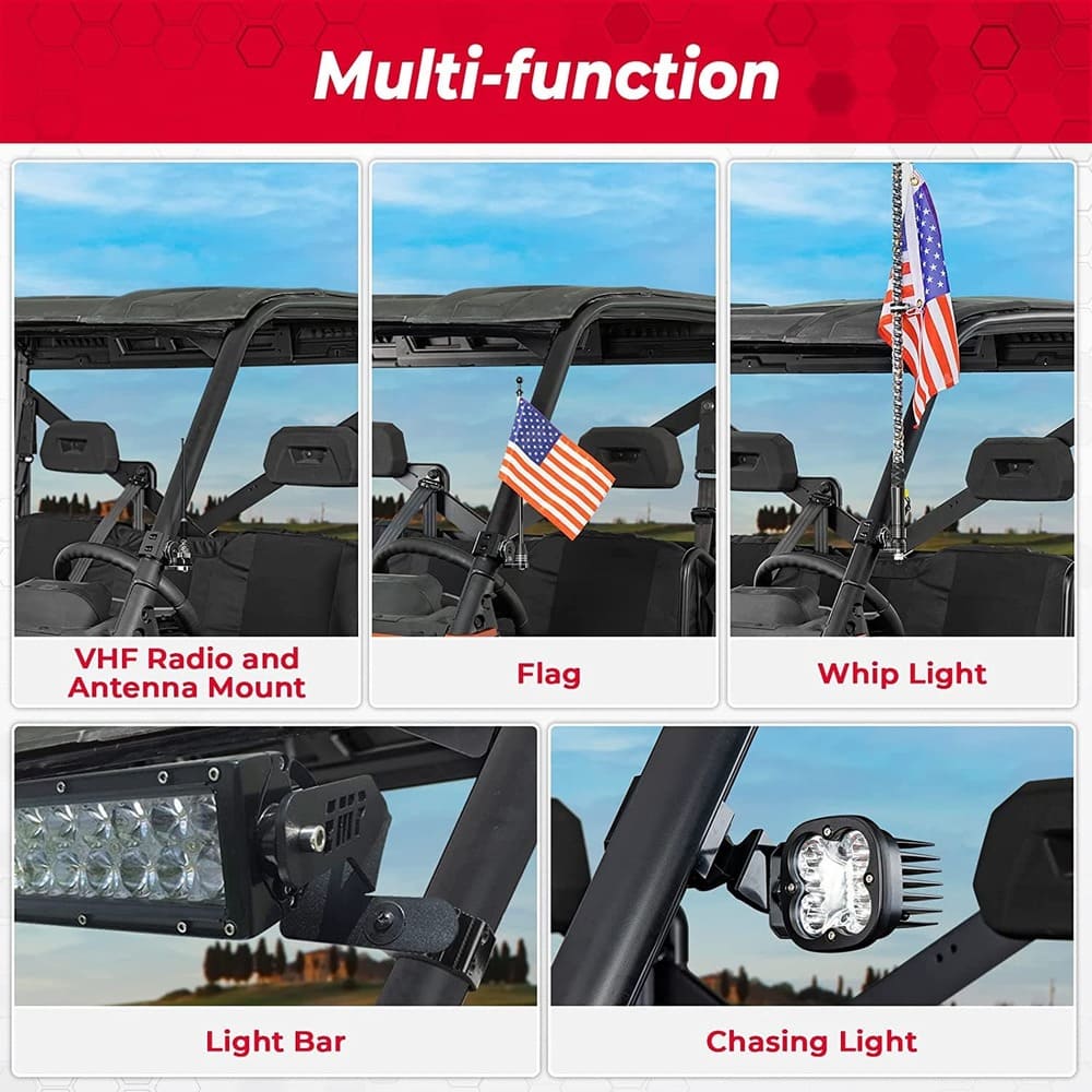 Kemimoto Can-Am Maverick Trail UTV Pro Fit Cage Whip Light Flag Mount