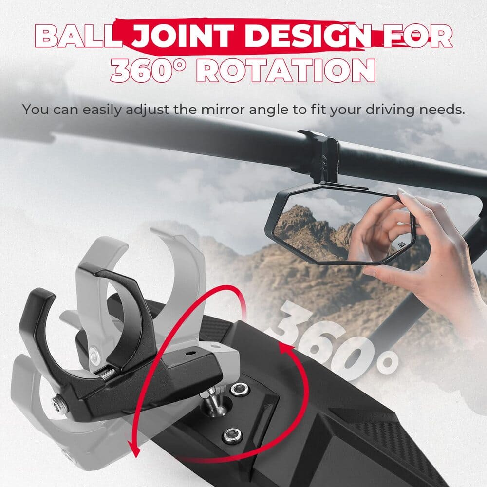 Kemimoto Can Am Maverick X3 1.6"-2" Roll Bar Mount UTV Rear View Mirror