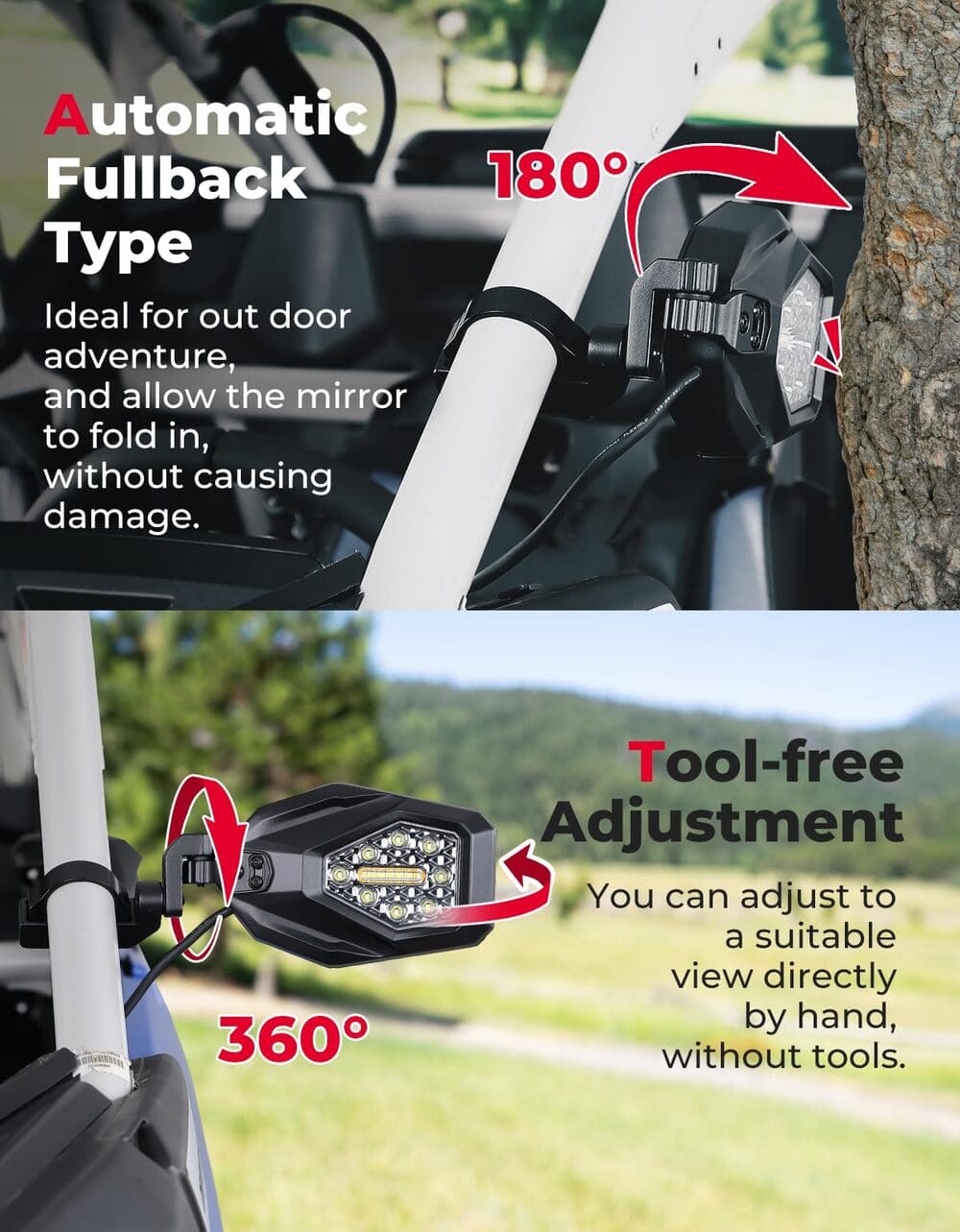 Kemimoto Can Am Maverick X3 1.6"-2" Roll Bar Side Mirrors w/ LED Turn Lights