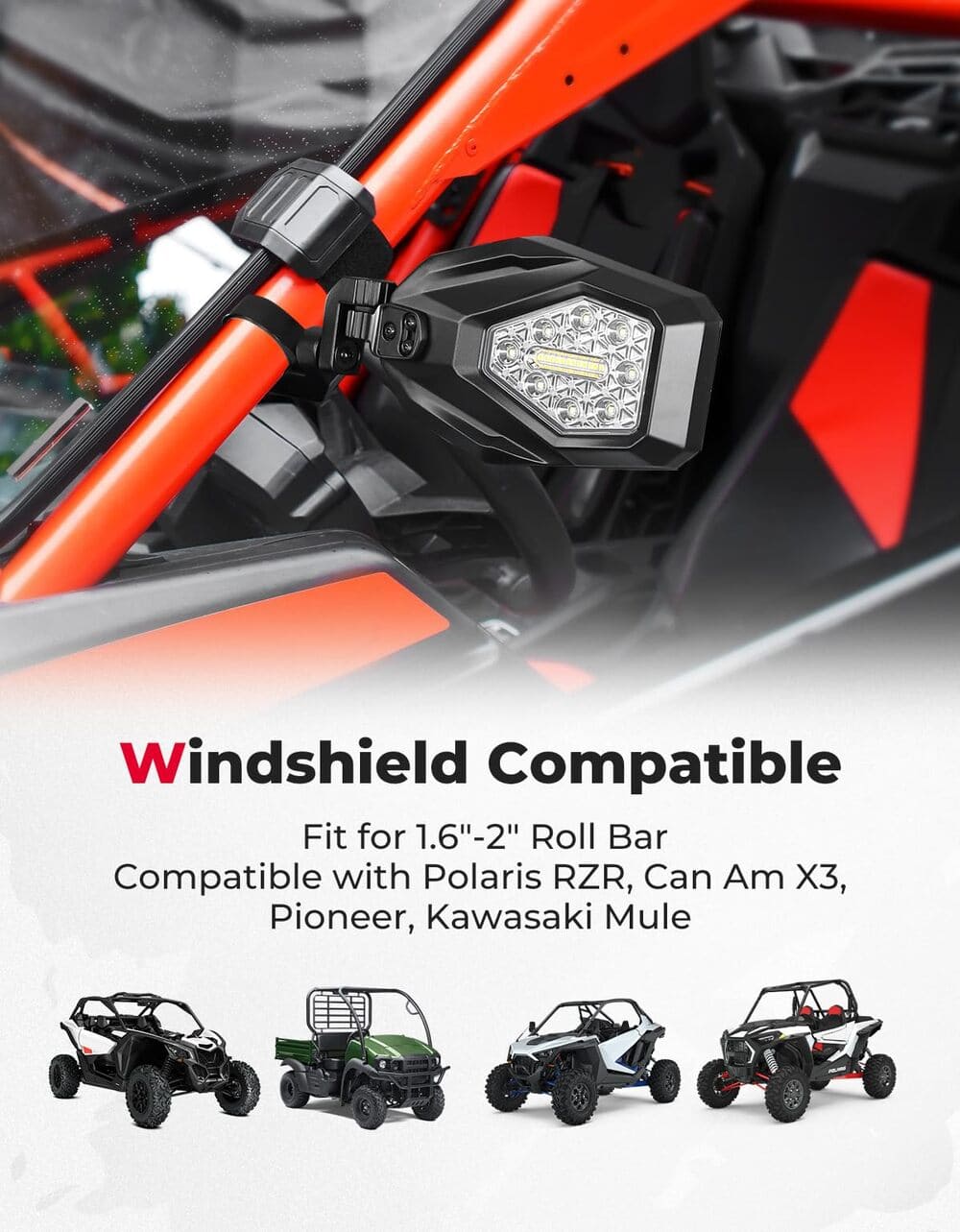 Kemimoto Can Am Maverick X3 1.6"-2" Roll Bar Side Mirrors w/ LED Turn Lights