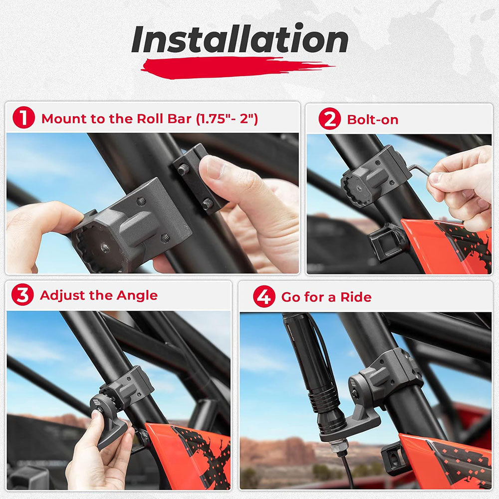 Kemimoto Can-Am Maverick X3 1.75"-2" UTV Whip Flag Light Roll Bar Mount - 1 Pcs