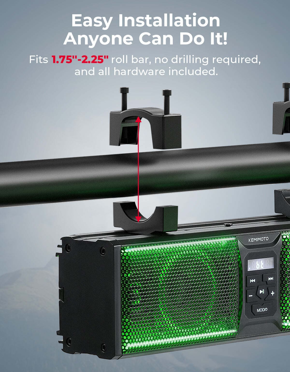 Kemimoto Can-Am Maverick X3 16" RGB Universal Sound Bar w/ 1.75-2.25" Roll Bar