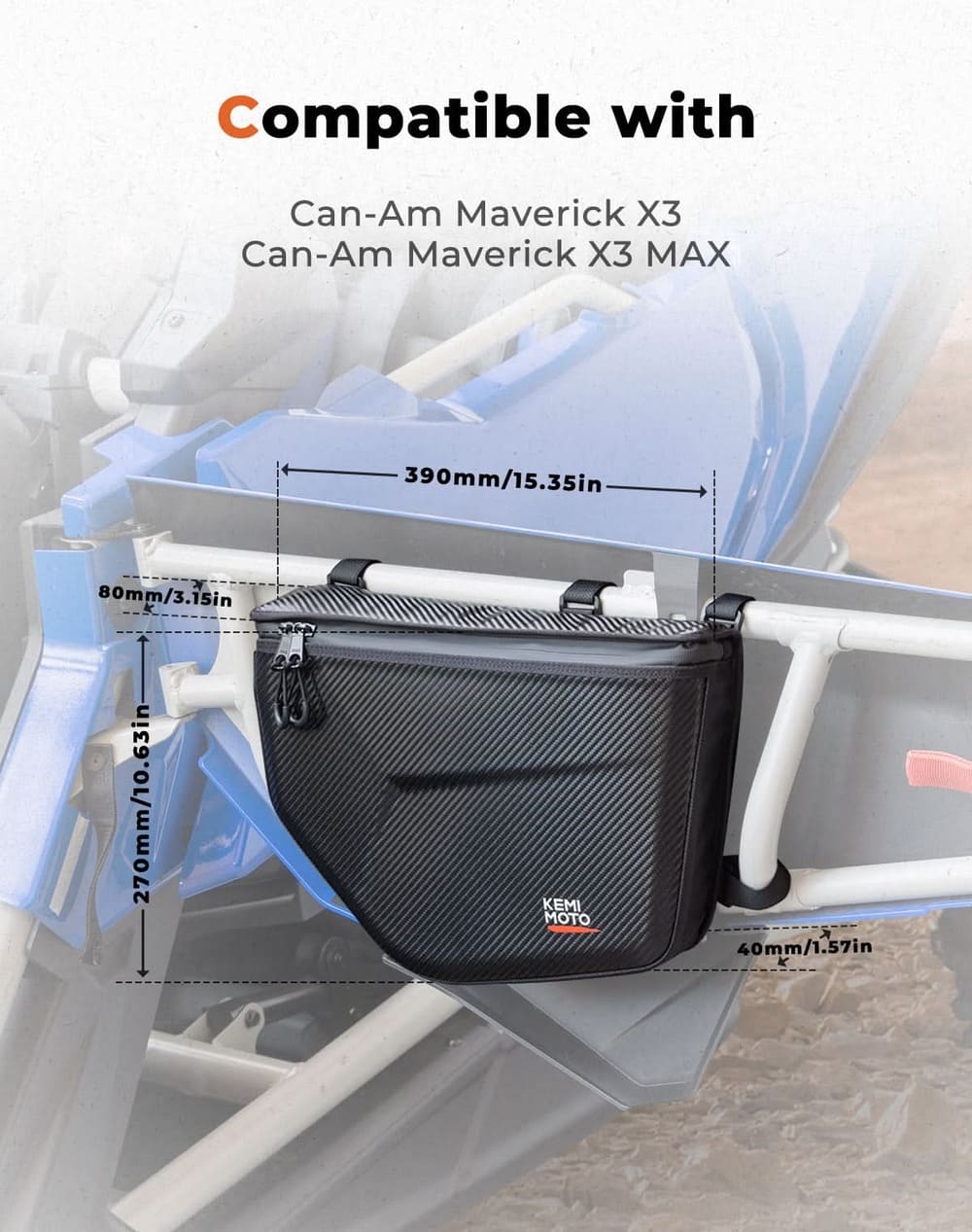 Kemimoto Can-Am Maverick X3 1680D Semi Rigid Storage Door Bags