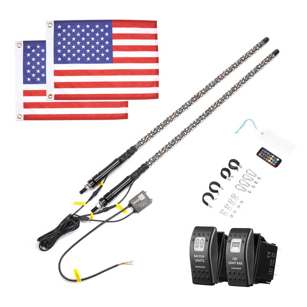 Kemimoto Can-Am Maverick X3 4FT 2Pcs Spiral Whip Light Bluetooth Control