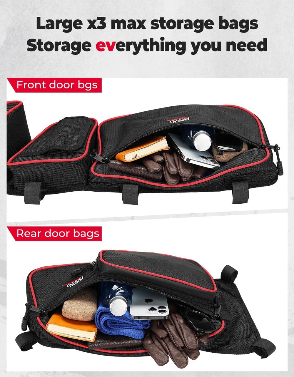 Kemimoto Can-Am Maverick X3 Max Front and Rear Door Bags - Red