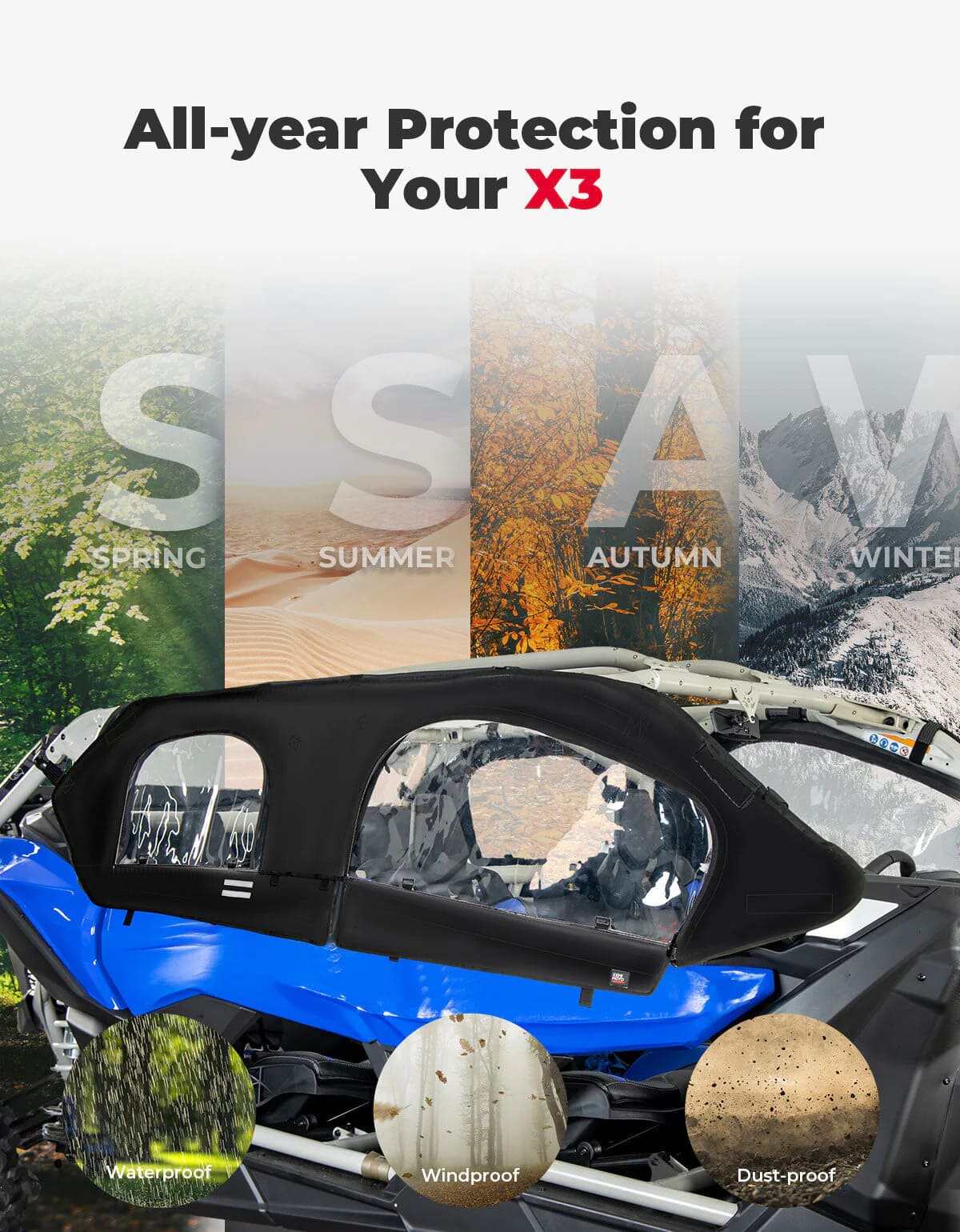 Kemimoto Can-Am Maverick X3 Max Soft Cab Enclosure & Lower Door Inserts