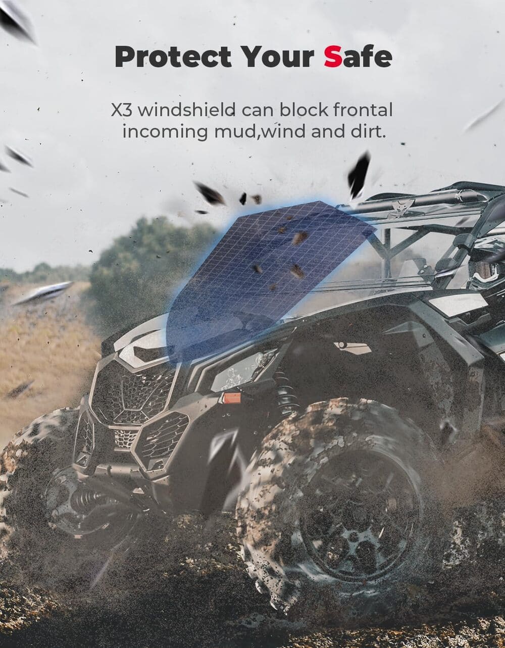Kemimoto Can-Am Maverick X3 PC Front Full Windshield - 3 Piece