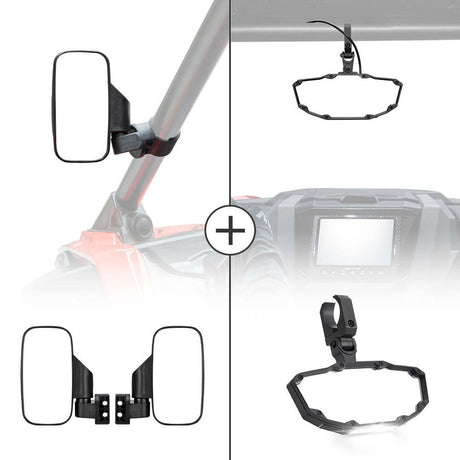 Kemimoto Can-Am Maverick X3 UTV 1.75"/2" Side View Mirrors & Center Mirror