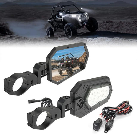 Kemimoto Can-Am Maverick X3 UTV Side Mirrors Lights W/ 1.75"-2" Roll Bar