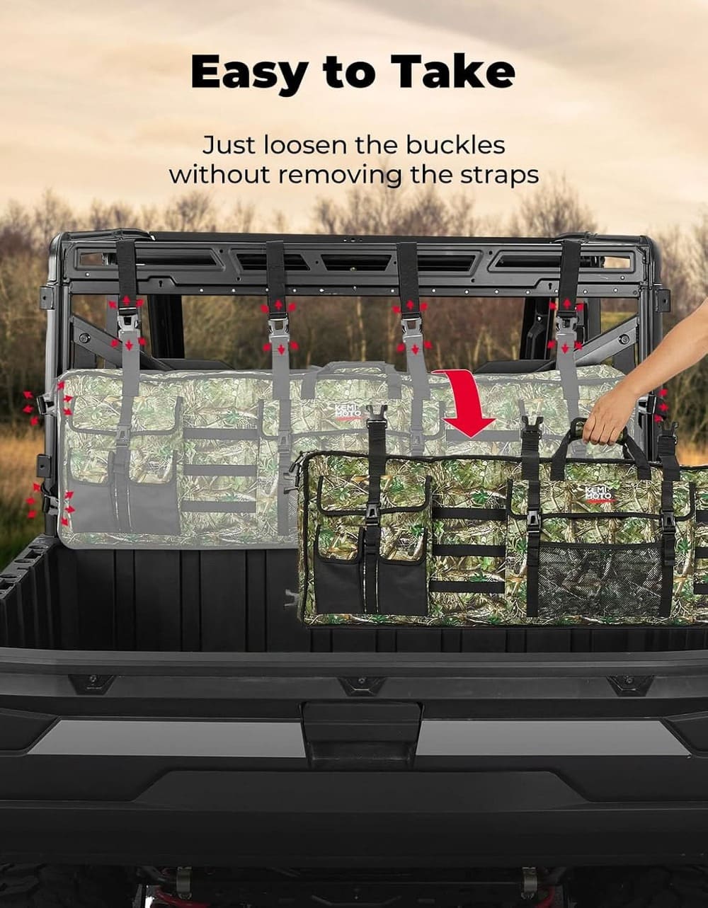 Kemimoto '17+ Polaris Ranger 500 UTV Hunting Tool Bag Rack w/ Carrier Case
