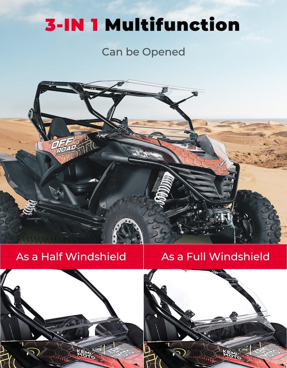 Kemimoto CF Moto ZForce 950 3-in-1 Folding Half Flip Windshield