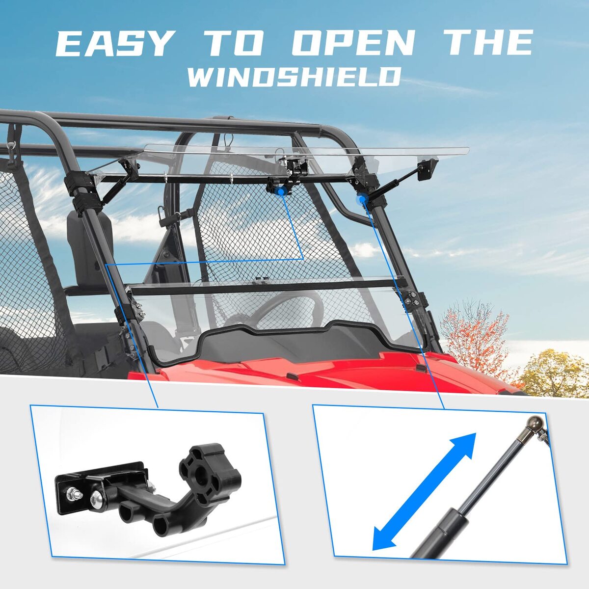 Kemimoto Honda Pioneer 700 UTV 3-in-1 Flip Windshield