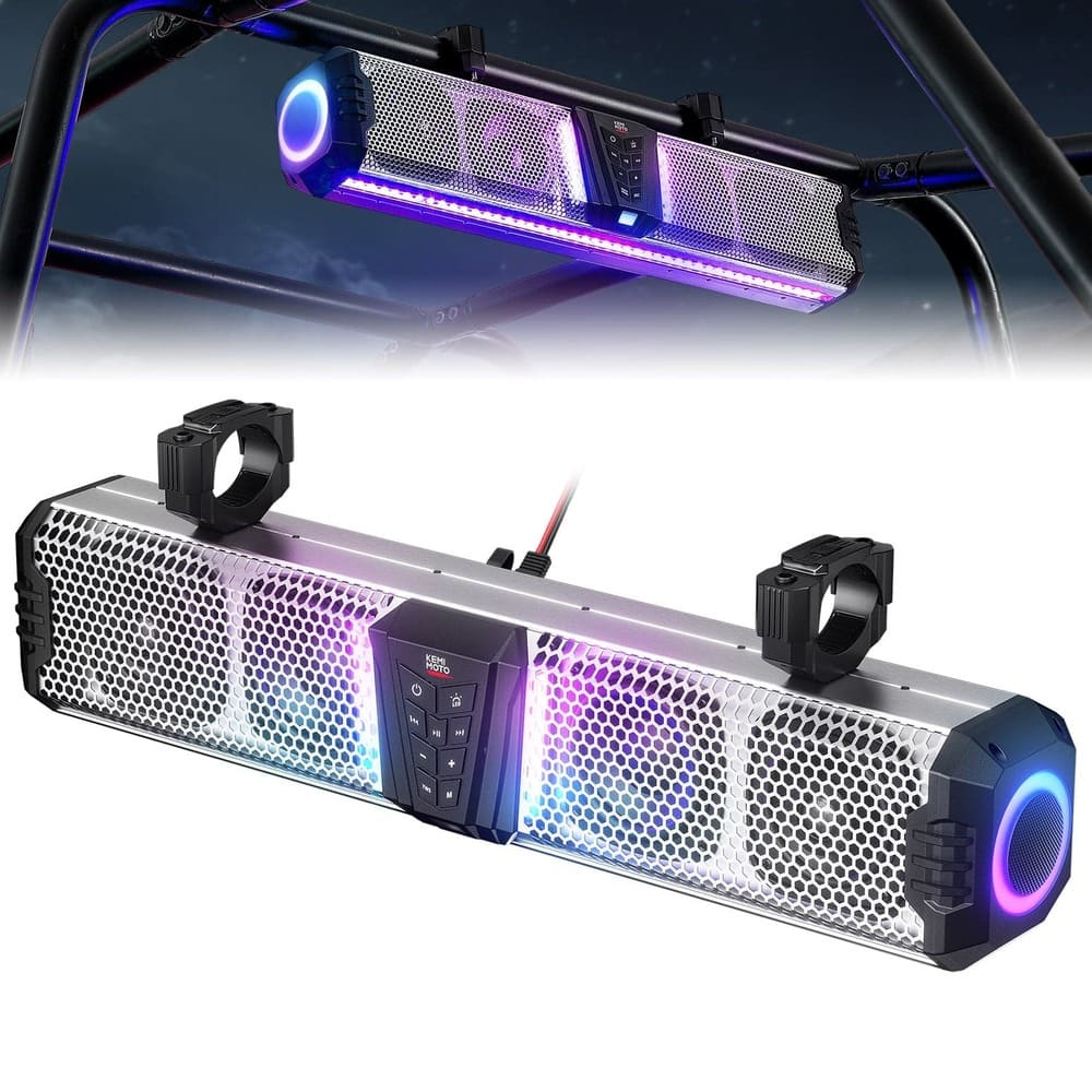 Kemimoto Midnight S60 26" RGB UTV Sound Bar & 1"-2" Golf Cart Marine Roll Bar