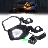 Kemimoto Polaris 1.6"-2" Roll Bar UTV LED Lighted Side Mirrors w/ Flowing Turn Signal