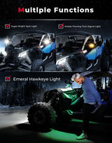 Kemimoto Polaris 1.6"-2" Roll Bar UTV LED Lighted Side Mirrors w/ Flowing Turn Signal