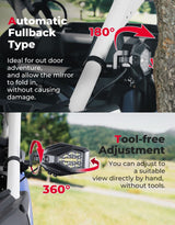 Kemimoto Polaris 1.6"-2" Roll Bar UTV LED Lighted Side Mirrors w/ Flowing Turn Signal