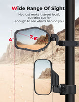 Kemimoto Polaris 1.6"-2" Roll Bar UTV LED Lighted Side Mirrors w/ Flowing Turn Signal