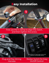 Kemimoto Polaris 1.6"-2" Roll Bar UTV LED Lighted Side Mirrors w/ Flowing Turn Signal