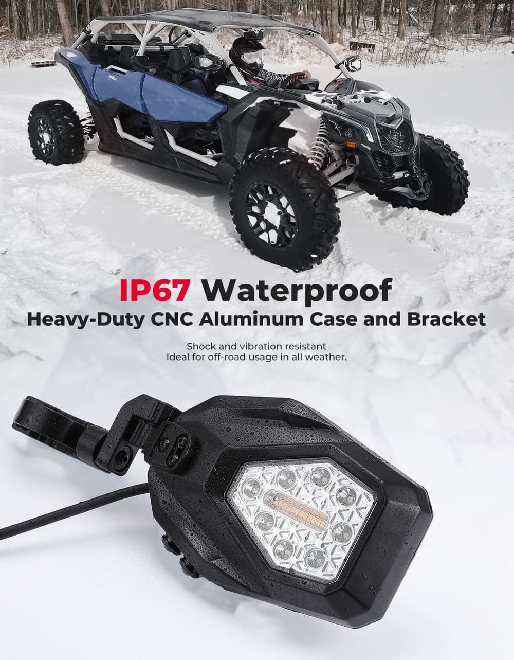 Kemimoto Polaris 1.6"-2" Roll Bar UTV LED Lighted Side Mirrors w/ Flowing Turn Signal