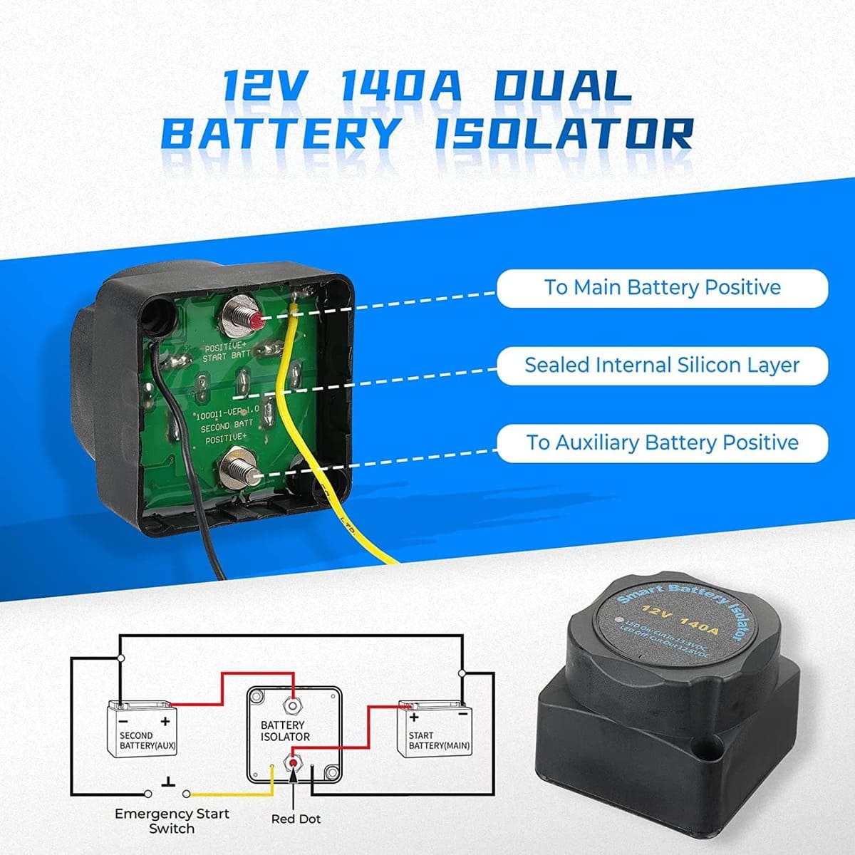 Kemimoto Polaris 12V 140AMP UTV/ATV Dual Battery Isolator Kit