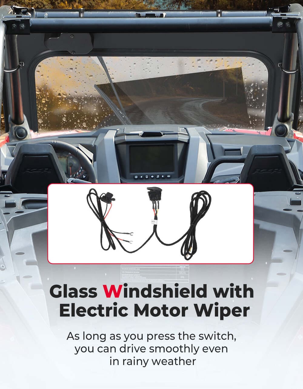 Kemimoto Polaris '20-'24 RZR Pro XP/ Turbo R Glass Windshield w/ Electric Wipers