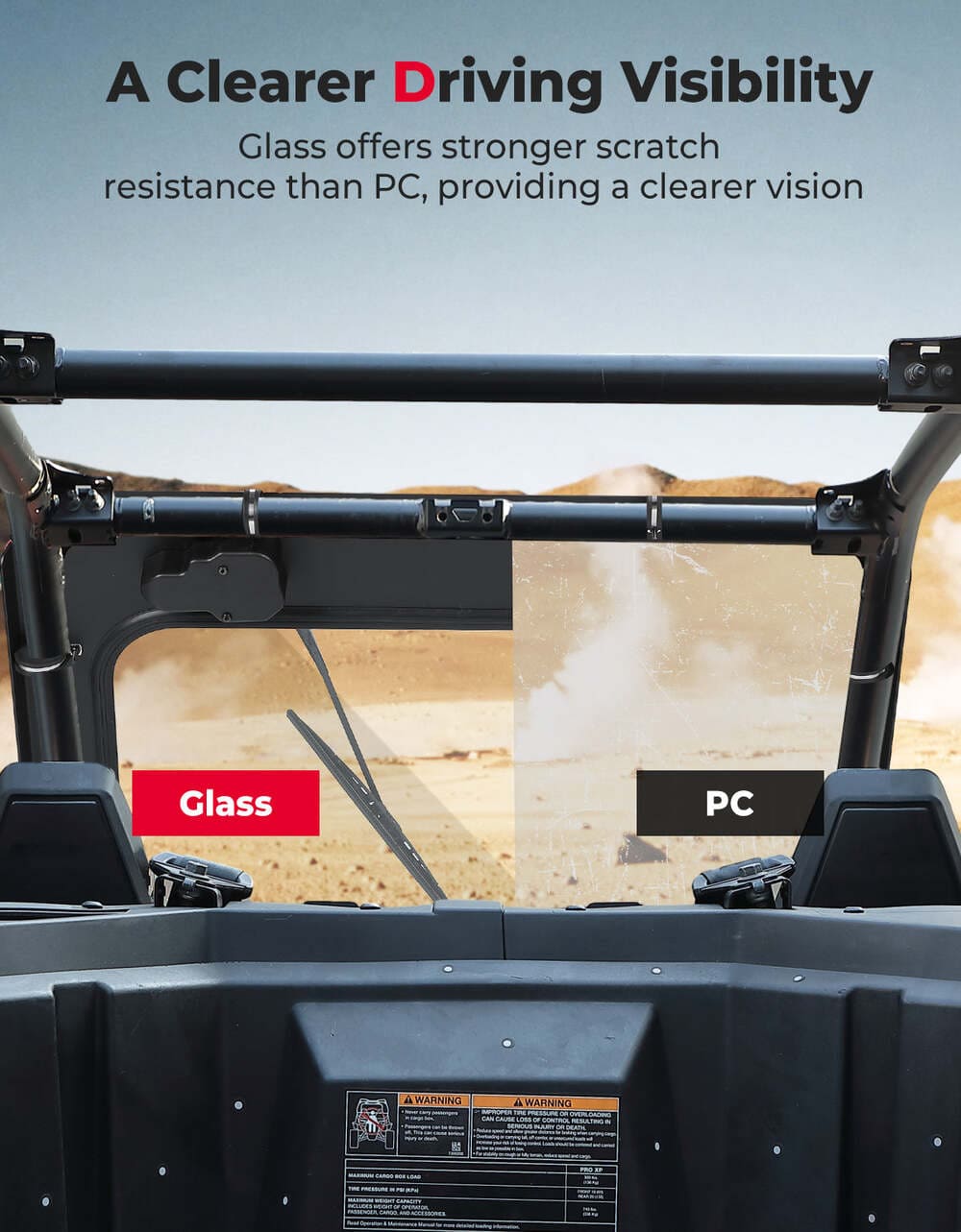 Kemimoto Polaris '20-'24 RZR Pro XP/ Turbo R Glass Windshield w/ Electric Wipers