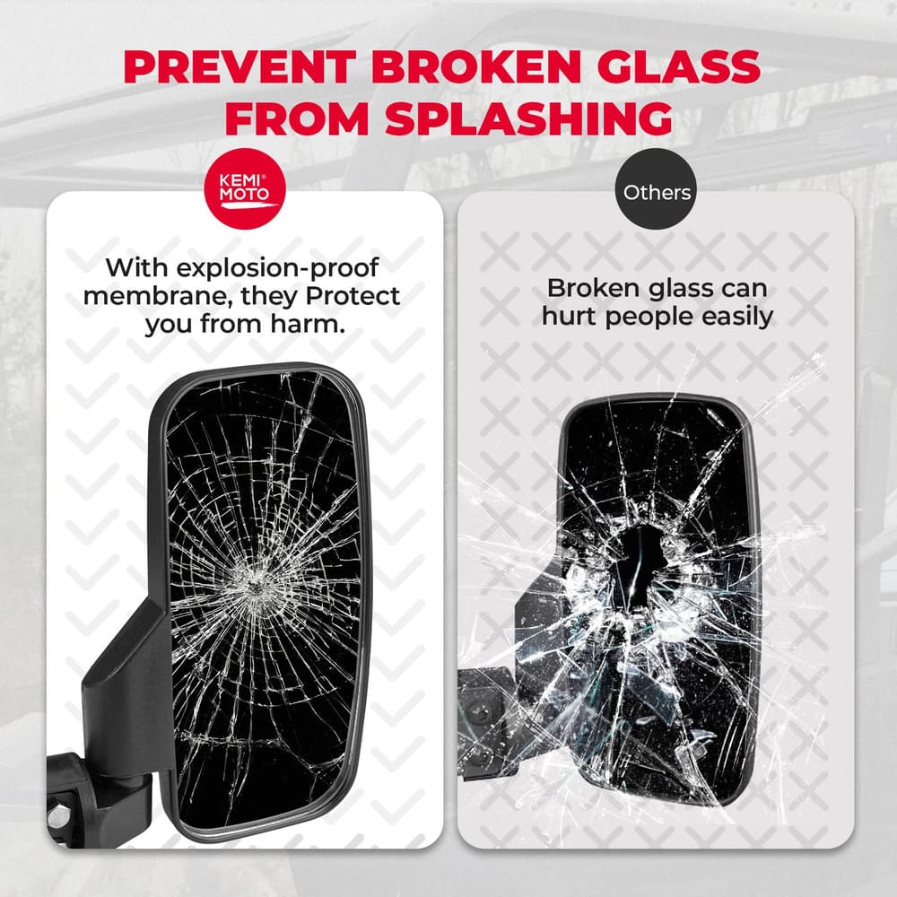 Kemimoto Polaris Ranger 570 10" Large UTV Side Mirrors w/ Pro Fit Cage