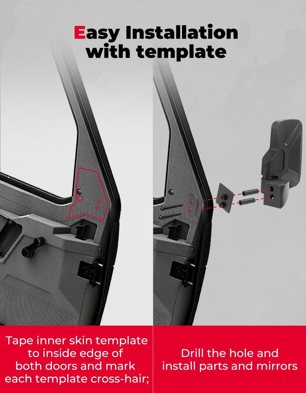 Kemimoto Polaris Ranger Door Mounted Side View Mirrors - 1 Pair