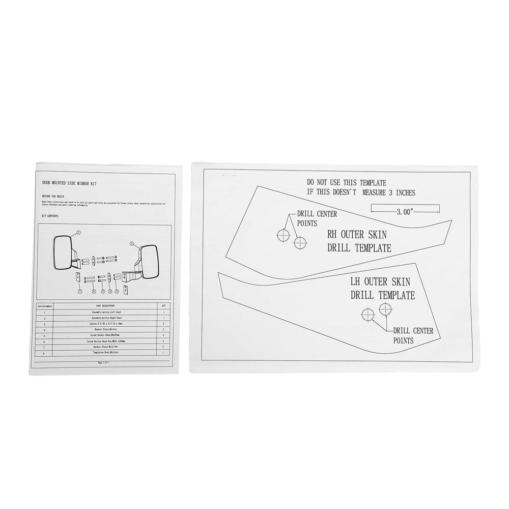 Kemimoto Polaris Ranger Door Mounted Side View Mirrors - 1 Pair