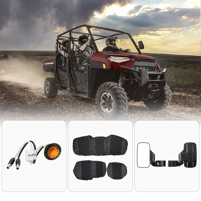 Kemimoto Polaris Ranger XP 1000 Crew Turn Signal Kit, Seat Cover & Side Mirrors