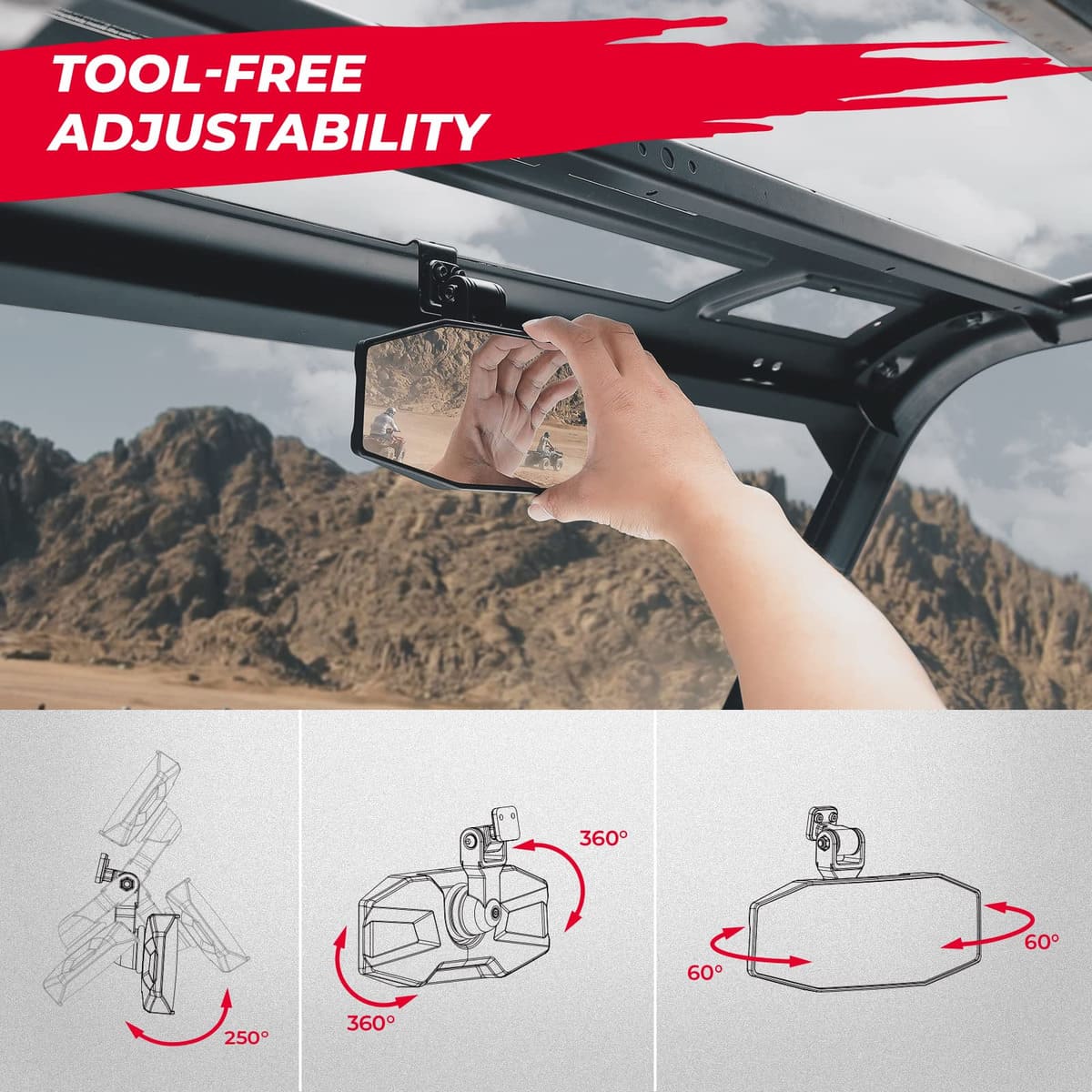 Kemimoto Polaris Ranger XP 1000 Tool Free Adjustable Rear View Mirror