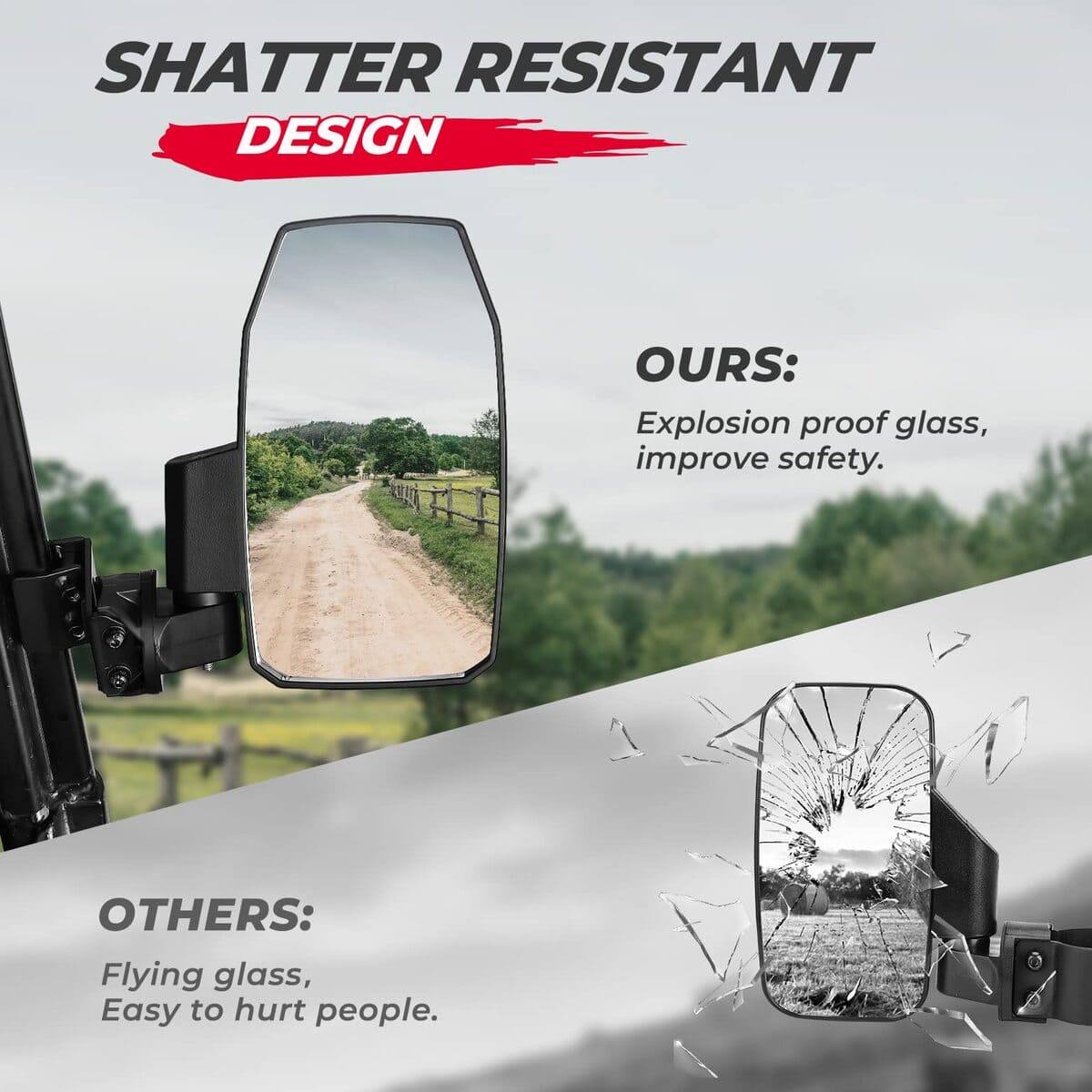 Kemimoto Polaris Ranger XP 1000 UTV Wider Pro Side Mirrors - Upgraded