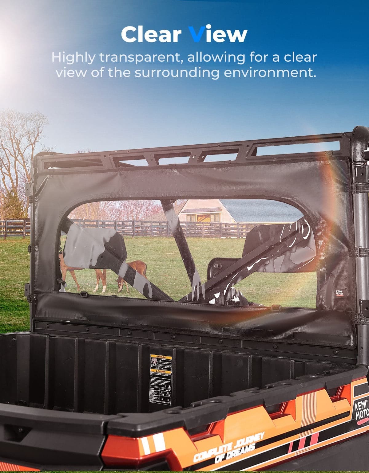 Kemimoto Polaris Ranger XP 1000 UTV Zippered Soft Rear Window
