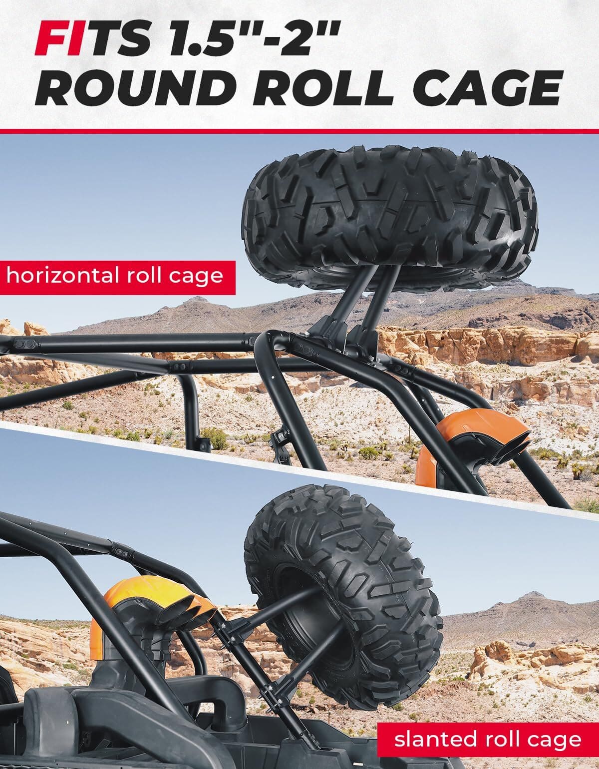 Kemimoto Polaris RZR 1.5''-2'' Roll Cage UTV Spare Tire Carrier