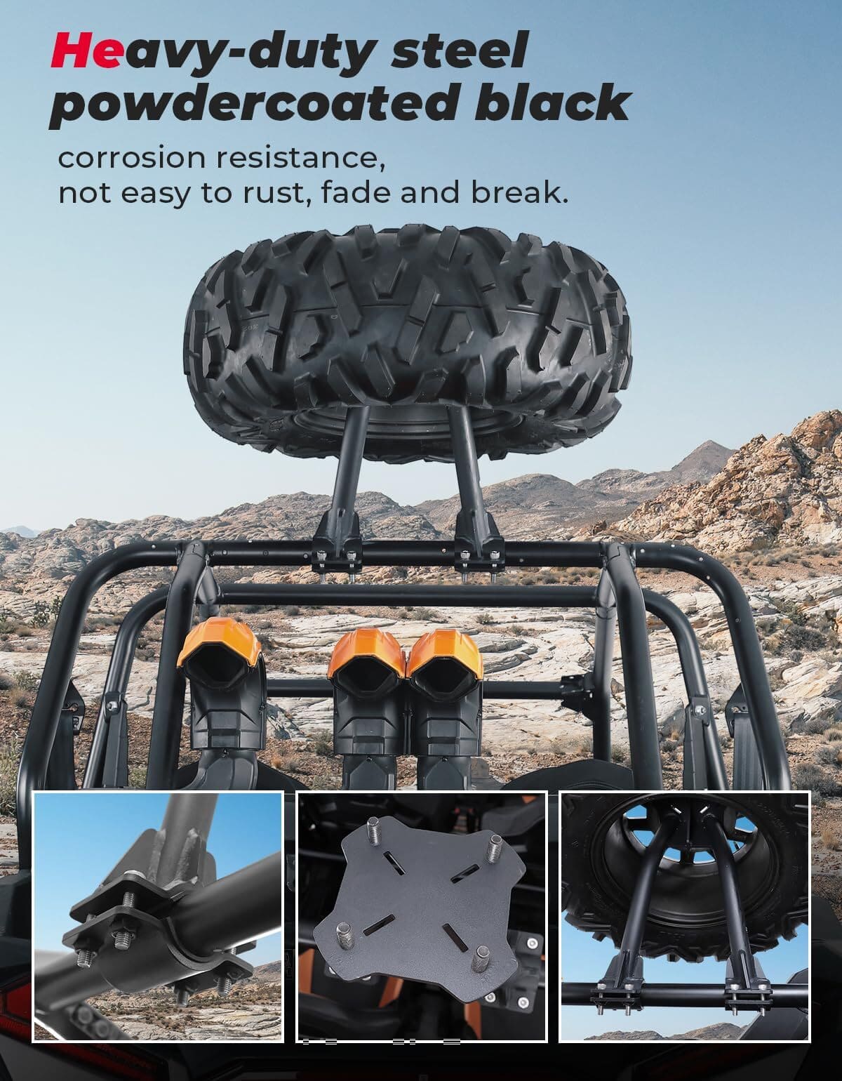 Kemimoto Polaris RZR 1.5''-2'' Roll Cage UTV Spare Tire Carrier