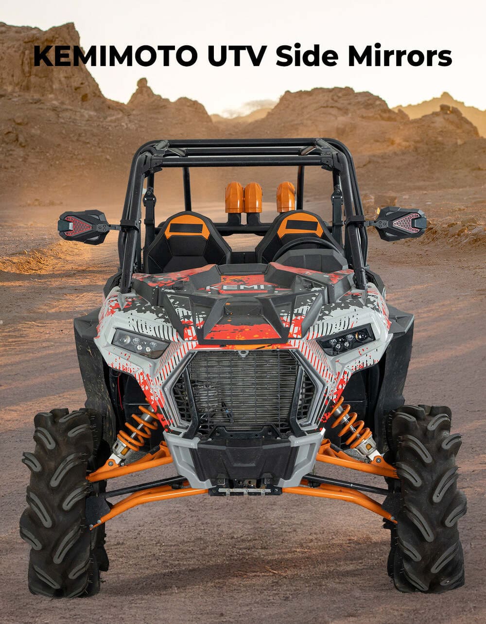 Kemimoto Polaris RZR 1.5"-2" UTV Roll Cage Side View Mirrors